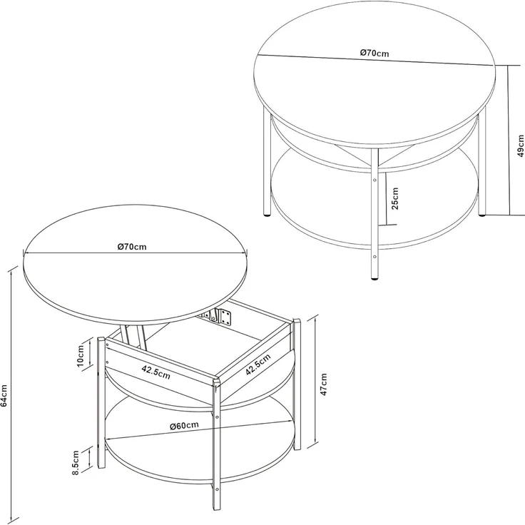 Couchtisch Kandas mit Hebeplatte 70x49 cm Marmoroptik, schwarz [en. casa] – Bild 3