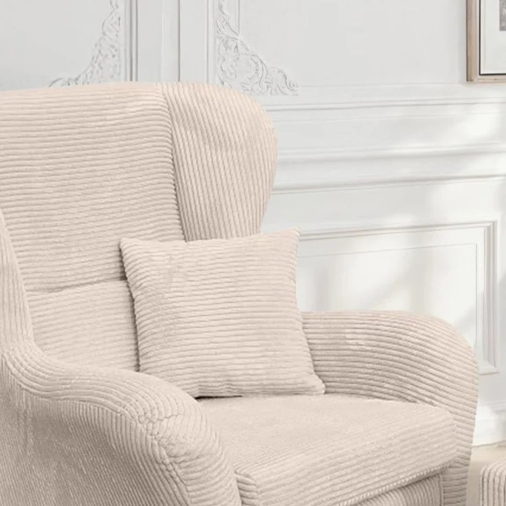 Ohrensessel mit Hocker Landhausstil Polster-TV-Lesesessel Cordstoff Beige Creme – Bild 5