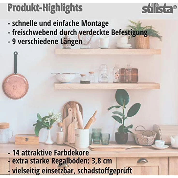 STILISTA Wandregal Volato, freischwebend, Farb- & Größenwahl, 40 cm Holzdekor-weiß Rustikal – Bild 10