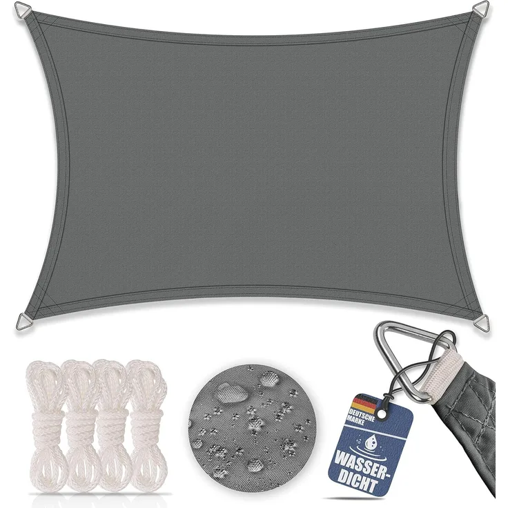 Sonnensegel aus 100% Polyester graphit, 3x4 m, Rechteck