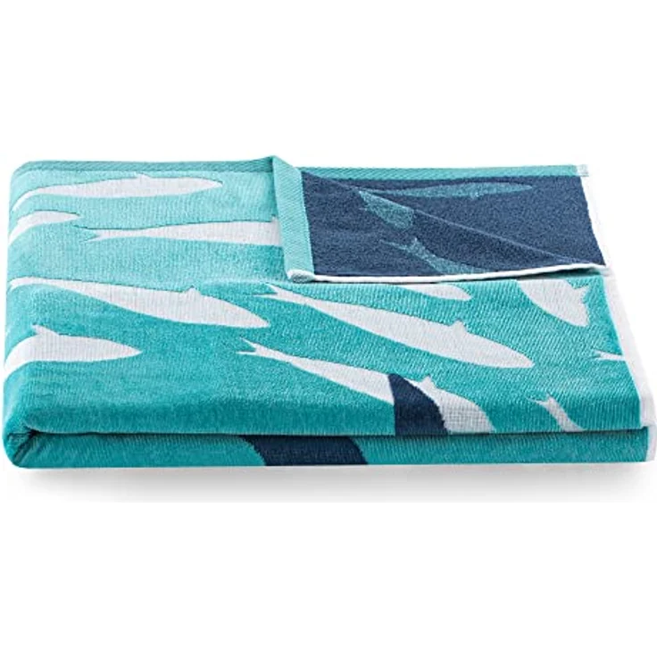 DecoKing Strandtuch groß 90x180 cm Baumwolle Frottee Velours Badetuch blau dunkelblau weiß Dolphin – Bild 3