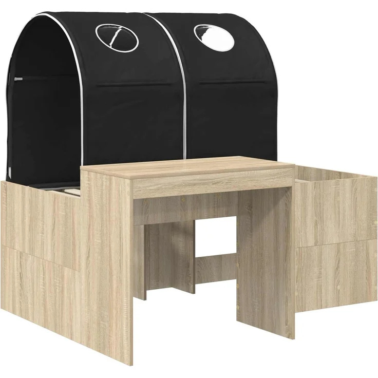 vidaXL Bett mit Tunnel 3 Stk. Artisian Eiche und Schwarz Holzwerkstoff 3423520 – Bild 3