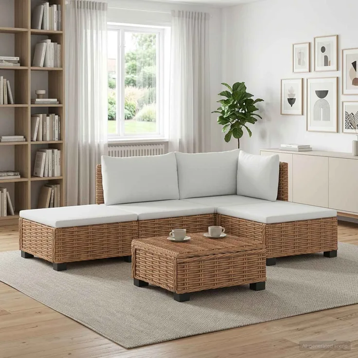 vidaXL 4 stk. Rattan-Lounge-Set mit Kissen GENDT Naturrattan Natur 3429844