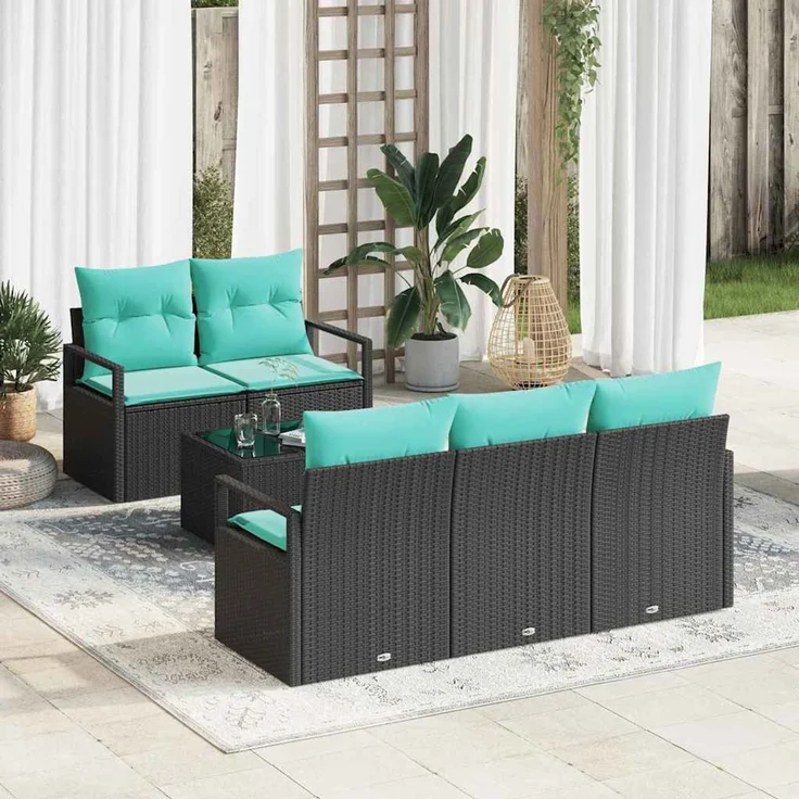 vidaXL Sofa Set 6 stk. 5-Sitzer Schwarz und Türkis 3346266 – Bild 1