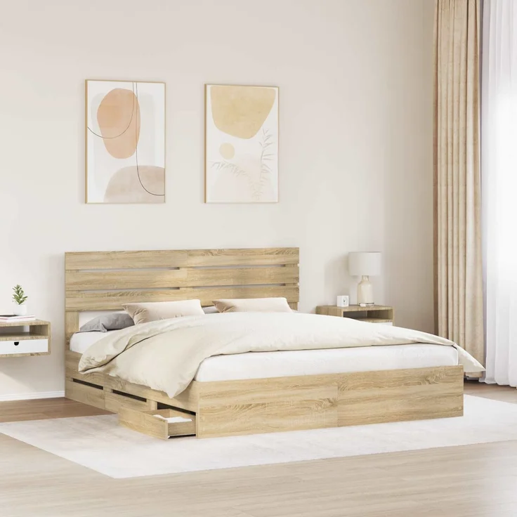 vidaXL Bettrahmen Sonoma-Eiche 200 x 200 cm Ingenieurs Holz 3411480 – Bild 3
