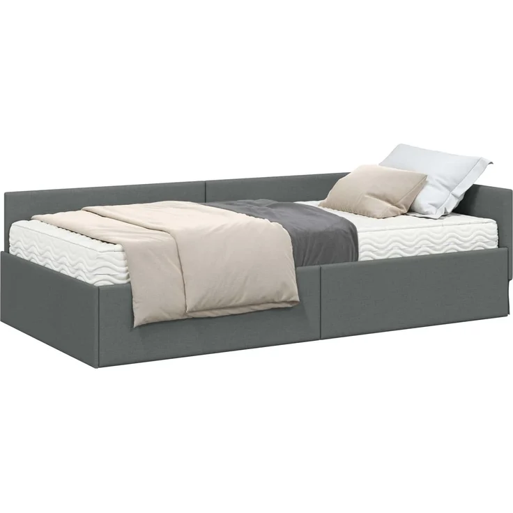 vidaXL Eckbettgestell mit Matratze 2 stk. Dunkelgrau 90 x 200 cm Stoff 3393598 – Bild 2