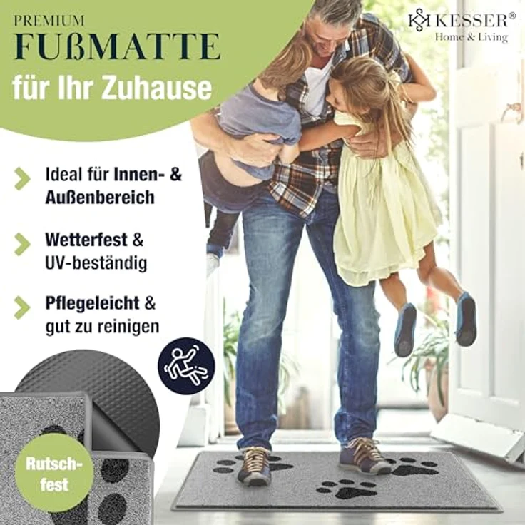 KESSER® Schmutzfangmatte rutschfeste Fußmatte für Innen- & Außenbereich waschbar & wetterfest | Türmatte Wohnungseingang | Teppich für Büro & Vorzimmer | Fußabtreter Fußabstreifer Motiv, Hellgrau / Schwarz, 90x150cm – Bild 4