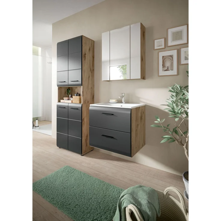 Badkombination (B/H/T: 135x185x46 cm) in schwarz matt und Nox Oak Nachbildung – Bild 5