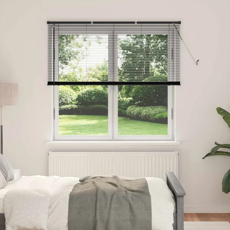 vidaXL Venezianische Jalousie Schwarz 150 x 130 cm 25 mm PVC 42003741 – Bild 1