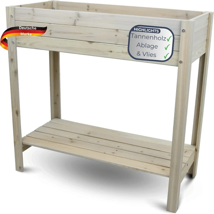Hochbeet Balkon Holz KLEO - Inkl. Vlies & Handschuhe | Pflanzkasten hoch Blumenkasten aus Tannenholz Kräuterbeet Wetterfest, Grauweiß – Bild 1