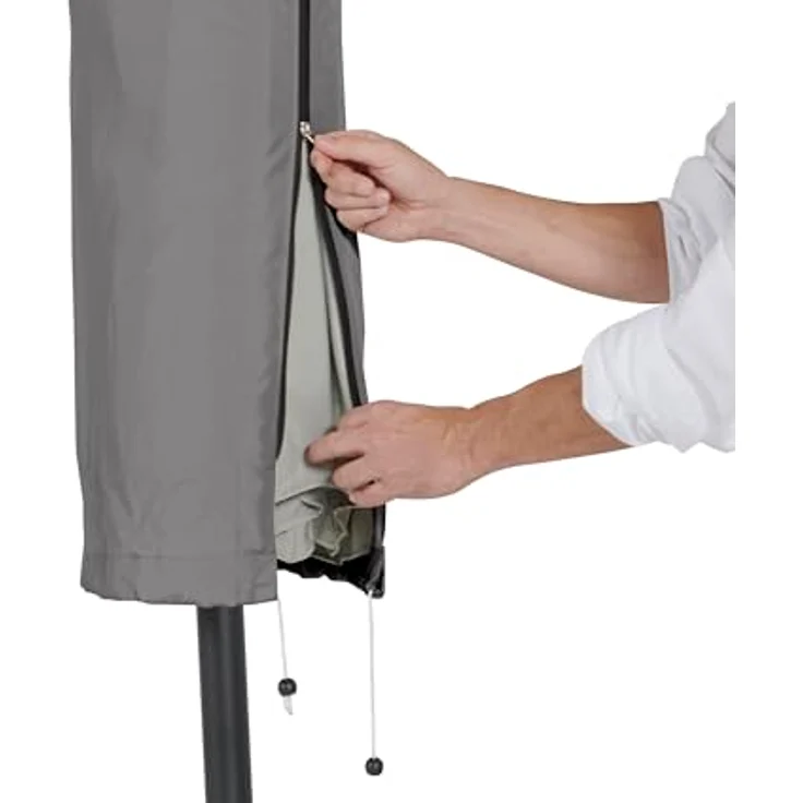 Leco Abdeckhaube Anthrazit für Rechteck-Doppelsonnenschirm 4,7 m x 2,7 m, wetterfestes Polyester mit Reißverschluss und Kordelzug – Bild 4