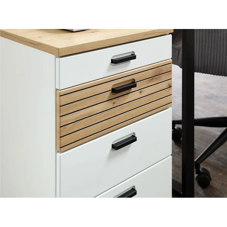 Rollcontainer Glenn, Holzwerkstoff, Weiß, Holzfarben, 45 x 66 x 55 cm – Bild 6
