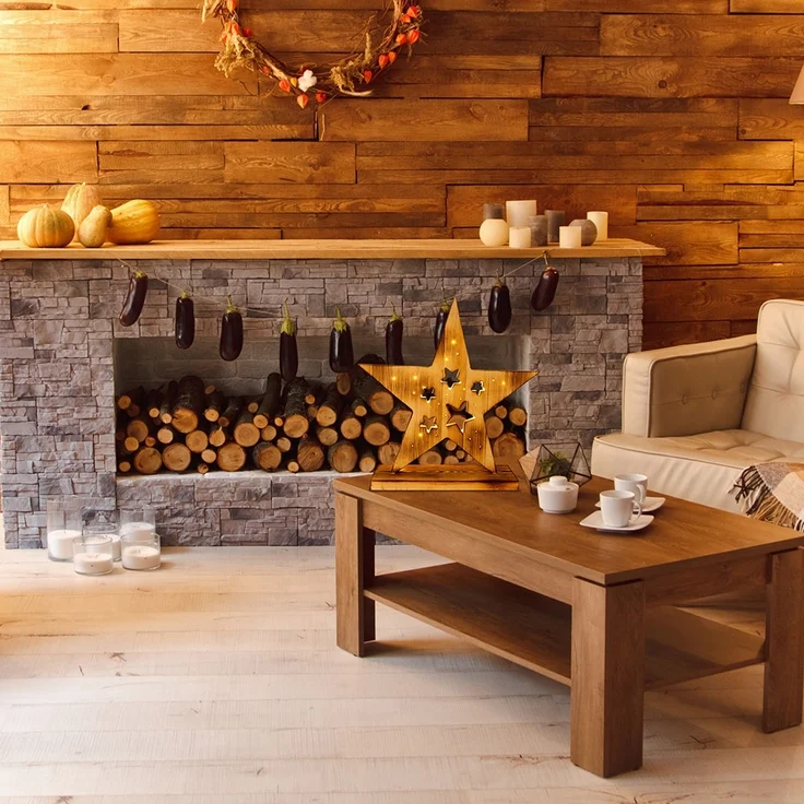 LED Adventsstern, Holz, Pinie, Timer, Batterie, H 49 cm – Bild 5