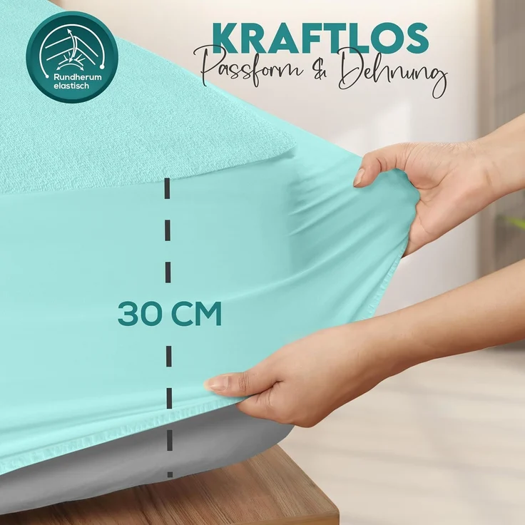 Utopia Bedding Matratzenschoner 160 x 200 x 30 cm Wasserdicht, Oeko-TEX Zertifiziert Matratzenauflage Atmungsaktive, Matratzenschutz, Rundum Elastisch Spa Blau – Bild 4