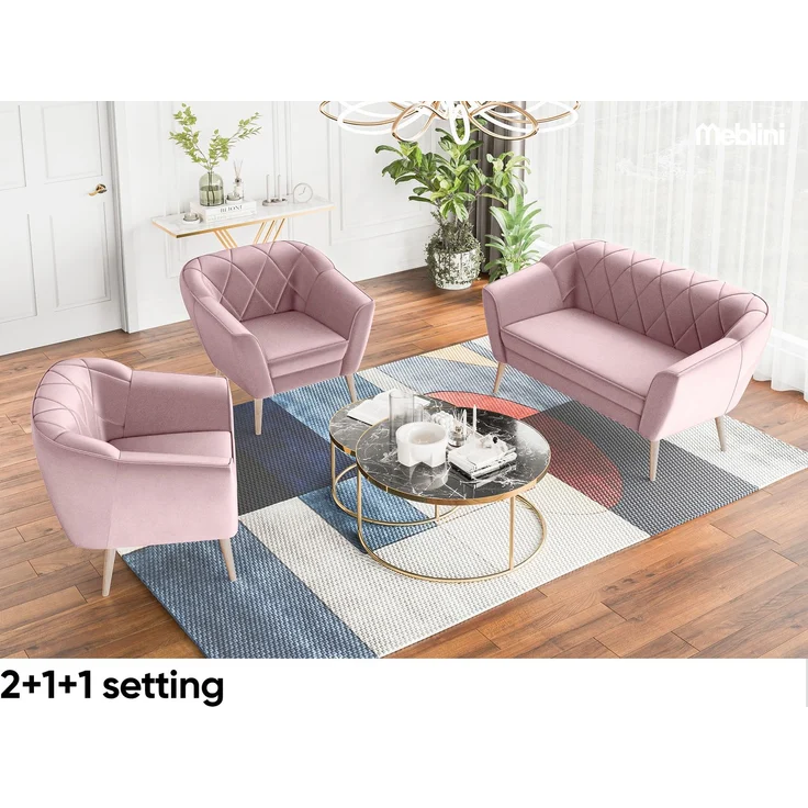 MEBLINI Sofa GISELA 2-Sitzer - Rosa Samt - für Wohnzimmer - Mini Lounge für zwei Personen - Küchensofa - Sofa Klein – Bild 4