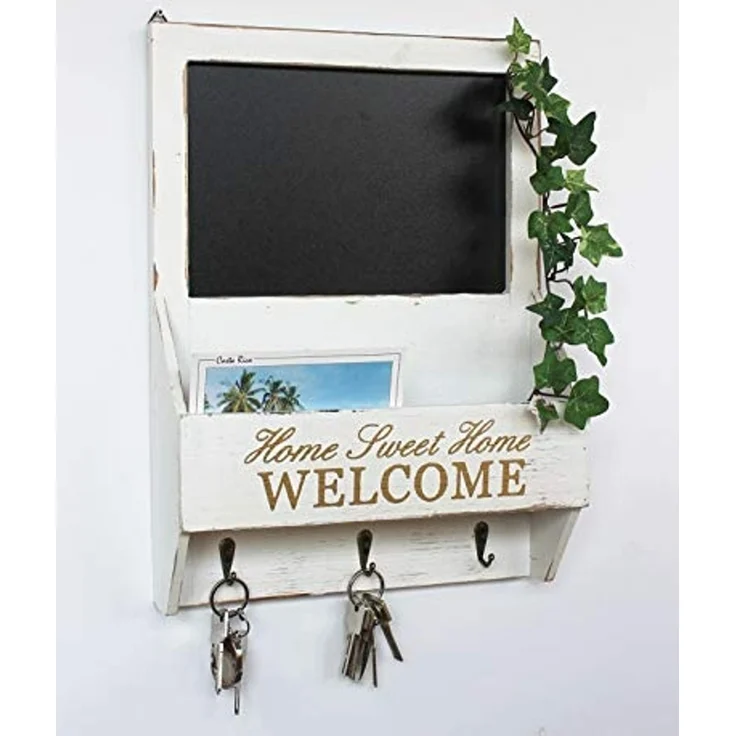 DanDiBo Wandorganizer Vintage Schlüsselbrett Holz mit Ablage 93751 Weiß 40cm Schlüsselboard Briefablage Kreidetafel Schlüsselkasten Shabby Chic Memoboard – Bild 5