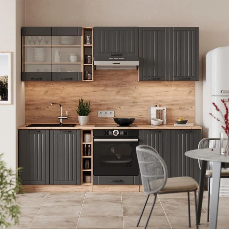 Küchenzeile Fame-Line Dunkelgrau 235 cm , AP Marmor Vicco – Bild 2