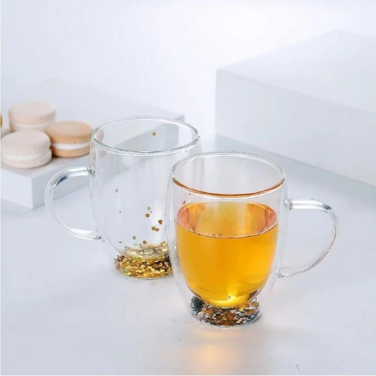 2er Set Doppelwand Glas mit Henkel 350 ml Tee / Kaffeegläser Camli Bardak Trinkgläser, Teegläser, Cappuccino transparent – Bild 3