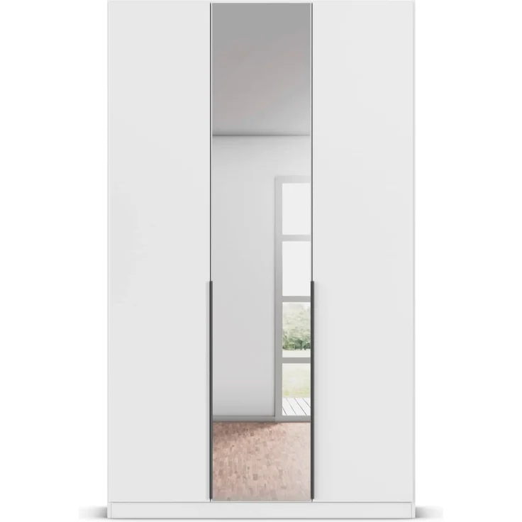 Rauch Möbel Alabama, Kleiderschrank, Garderobe, 3-türig, Spiegel, Zubehör Premium, 2 Kleiderstangen, 5 Einlegeböden, Schubladeneinsatz, Farbe Weiß, Griff Grau metallic, 136 x 210 x 54 cm – Bild 6