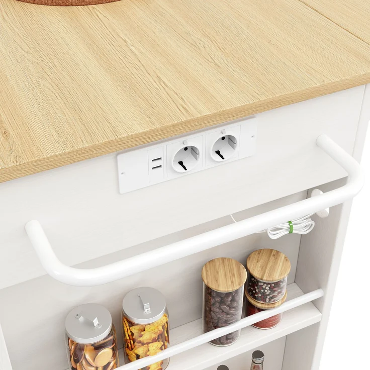 Kücheninsel, Küchenwagen mit Steckdosenleiste ausgestattet, Küchenschrank, Servierwagen mit arbeitsplatte, buffetschrank, Speisewagen mit Holzmaserung, buffetschrank,weiß – Bild 4