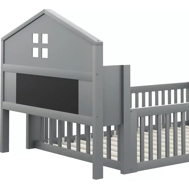 Kinderbett mit Lattenrost und Zaun, 90x200 cm, Rausfallschutz, Stauraum, Jugendbett, Holzbett, Einzelbett, Kiefer – Bild 10
