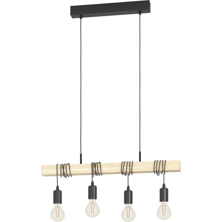 Eglo 32916 Pendelleuchte TOWNSHEND Stahl schwarz, Holz braun E27 4X40W L:70cm B:10,5cm H:110cm dimmbar