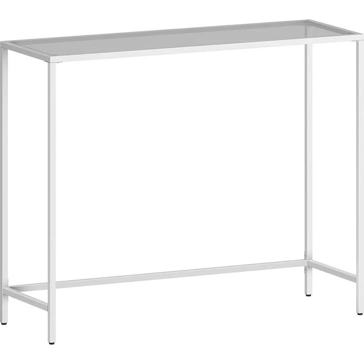 VASAGLE Konsolentisch, Beistelltisch, Oberfläche aus Hartglas, 35 x 100 x 80 cm, moderner Sofatisch, einfacher Aufbau, verstellbare Füße, Wohnzimmer, Flur, perlweiß-schiefergrau LGT026W01