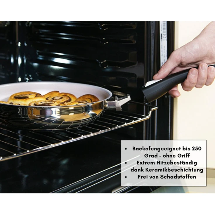 Genius Bratpfanne Cerafit Steel Pfanne 24 cm mit Antihaftbeschichtung Induktion, Edelstahl (1 Bratpfanne 1 Deckel) – Bild 3