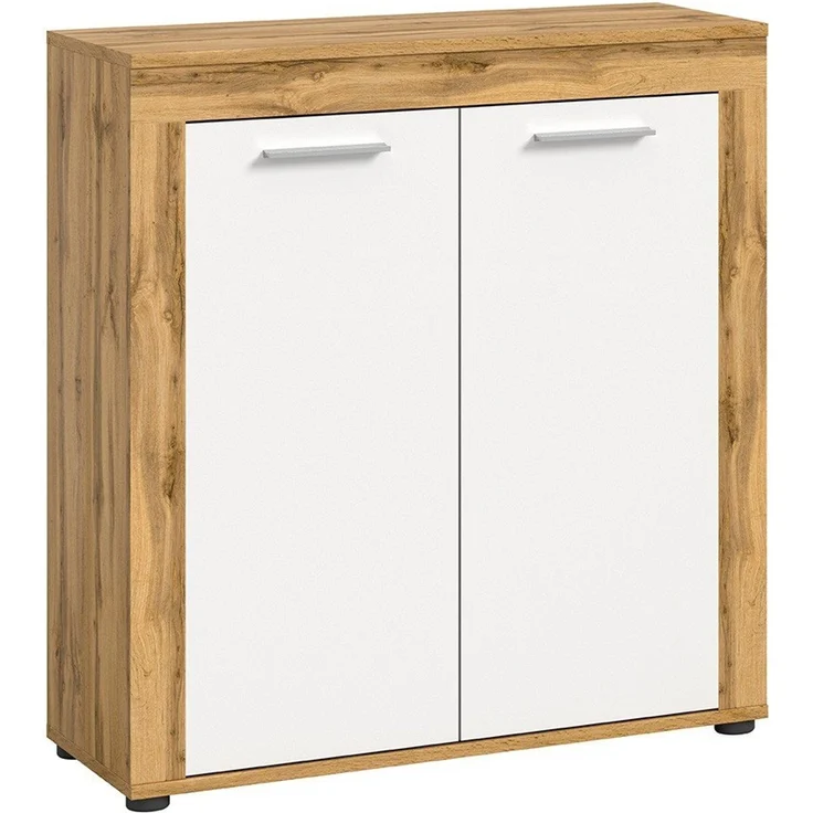 xonox. home Wohnen Jam X8BK6T20 Highboard Hochkommode Wohnzimmerschrank Hochschrank in Wotan Eiche Melamin und weiß Melamin, ca. B/H/T: 80 x 88 x 35 cm – Bild 3