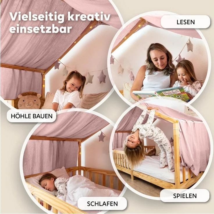lilimaus Betthimmel Musselin Hausbett Himmel Kinderzimmer Baumwolle mit Gold, Gemütlicher Baldachin aus Baumwolle für traumhafte Kinderzimmer-Deko – Bild 2