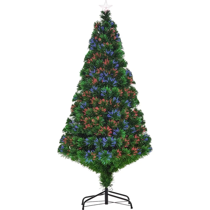 HOMCOM Künstlicher Weihnachtsbaum Weihnachtsbaum, Christbaum, Tannenbaum LED Lichtfaser Baum, Grün, 150 cm – Bild 1