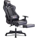 Remaxe Gaming Stuhl Bürostuhl Schreibtischstuhl Computer Spielstuhl, Verstellbares Massage Lendenkissen Einziehbare Fußstütze,Schwarz