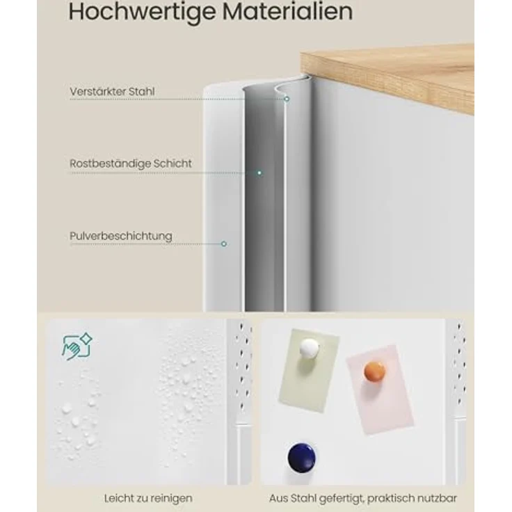 SONGMICS Aufbewahrungsschrank, Metallschrank, Schrank mit Doppeltür, Sideboard, Magnetverschluss, verstellbare Einlegeböden, Stahlgestell, mattweiß-eichenbeige LSC204WC01 – Bild 5