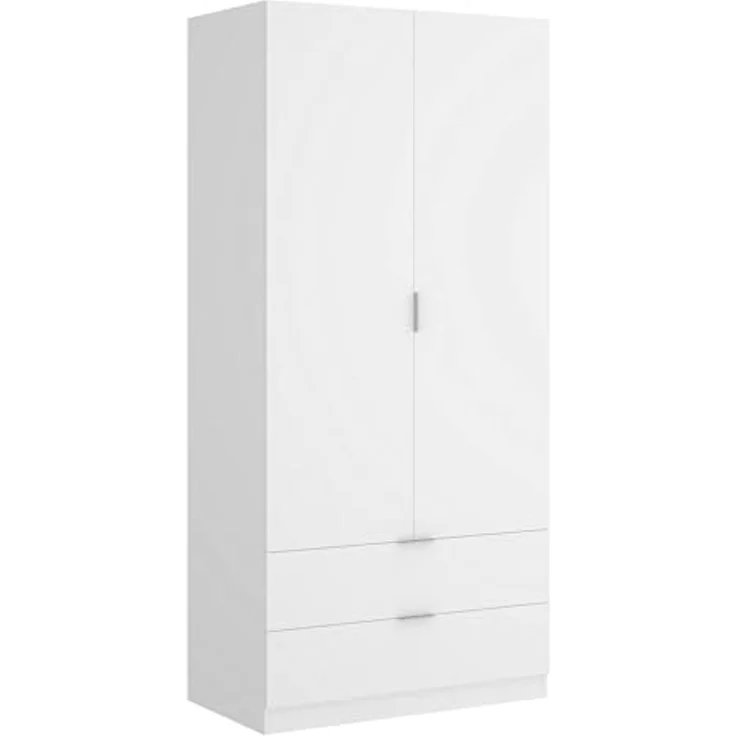 Dmora - Garderobe Burbank, Schlafzimmerschrank mit 2 Türen und 2 Schubladen, Schlafzimmermöbel mit Kleiderstange, cm 81x52h180, Weiß – Bild 7