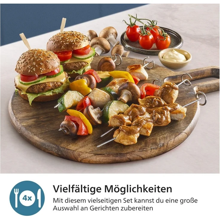 Philips Airfryer-Grillrost HD9920/00 für Airfryer 6,2 l, 8,3 l und 9 l (7-St, Grillrost, 5 Spieße u.Zange im Lieferumfang), mit 2 Ebenen, HomeID App und spülmaschinenfesten Teilen – Bild 2