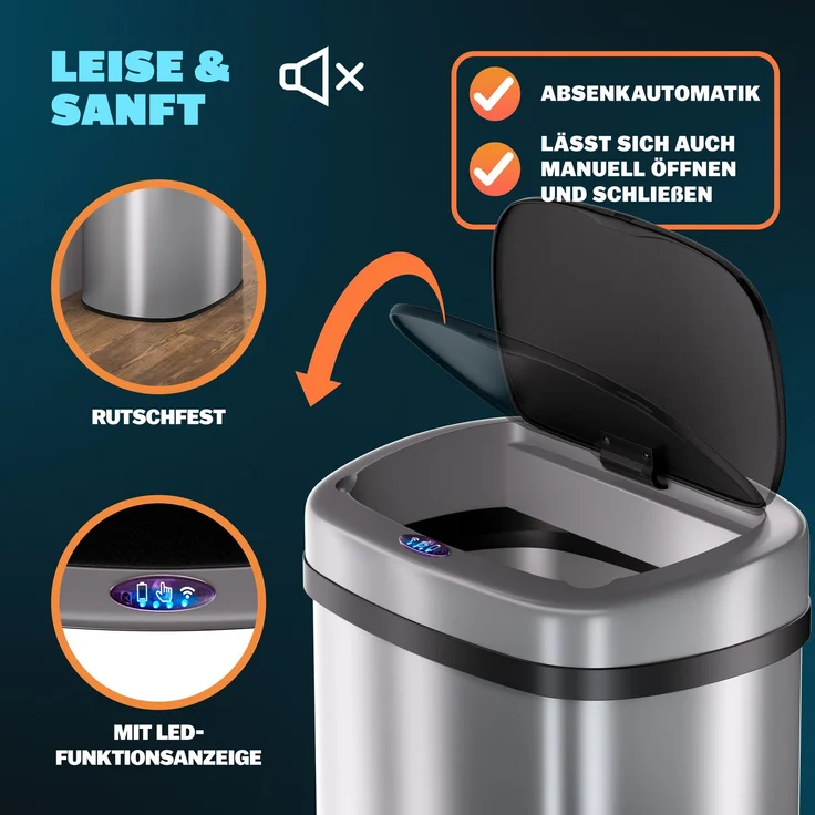 MONZANA® Mülleimer mit Sensor Küche 50L Silber – Bild 4
