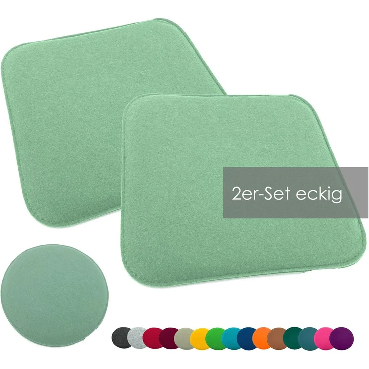 heimtexland ® Sitzkissen Set Filz Stuhlkissen Stuhlauflage Filzkissen Stuhl Polster Kissen Typ631 2er Set 35 x 35 cm Eckig Mint – Bild 1