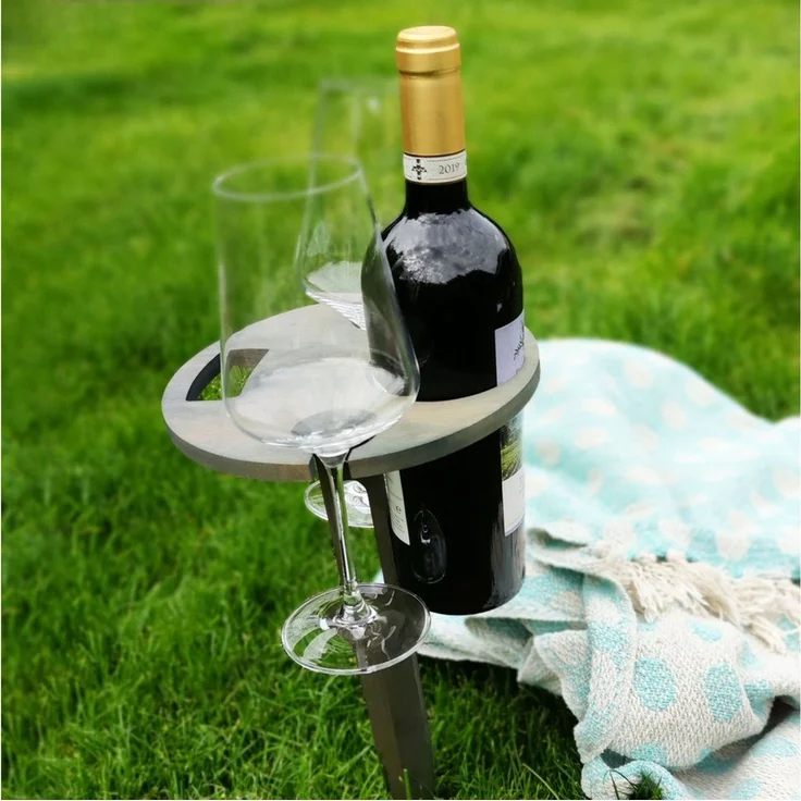 UNUS GARDEN Klapptisch Weinhalter klappbar,Weintisch aus Bambus (2-St, Höhe: ca. 43 cm), Gartentisch, Beistelltisch, Getränkehalter, Campingtisch – Bild 3