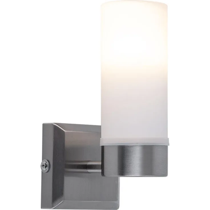 Wandleuchte, IP44, Glas opal, nickel-matt, H 18,5 cm