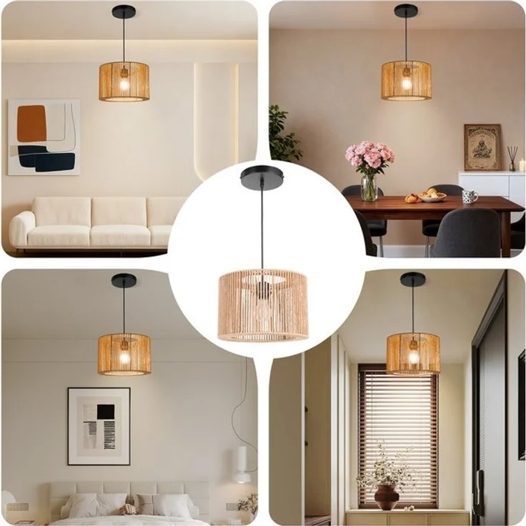 Zedelmaier Pendelleuchte Hängelampe hängend Deckenlampe Deckenleuchte E27 x 1/max. 40 W, Lampenschirm aus dicker Papierschnur, Boho-Design – Bild 4