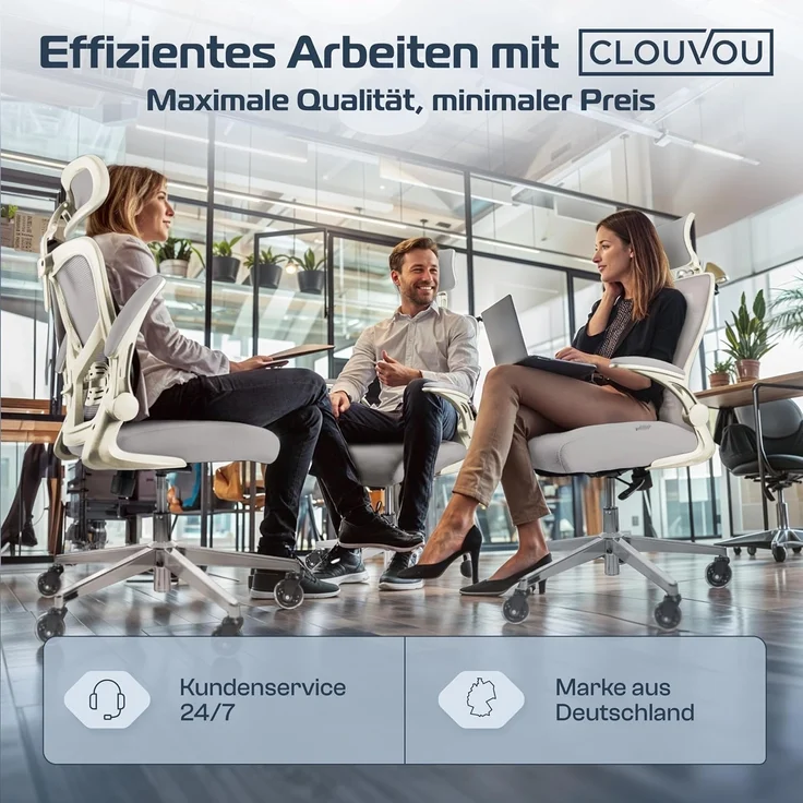 CLOUVOU SmartSeat Bürostuhl Ergonomisch [TESTSIEGER] Schreibtischstuhl 100% individuell einstellbar | Büro Stuhl & Gaming Stuhl | Computerstuhl Home Office Chair Ergonomic | Drehstuhl 150 kg – Bild 4