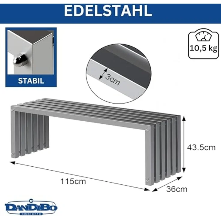 DanDiBo Gartenbank Wetterfest Metall Edelstahl Massiv 115 cm Sitzbank Outdoor Garten 96607 Parkbank Lamellenbank – Bild 2