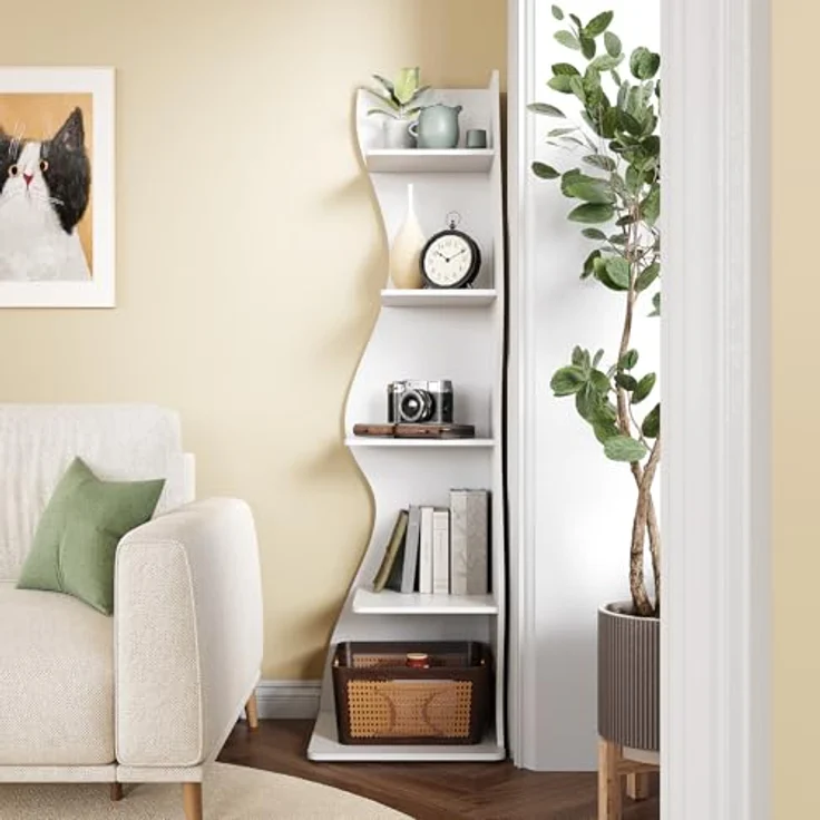 LITTLE TREE Kleines Eckregal, modernes 5-stöckiges Wand-Eck-Bücherregal, stilvolles Bücherregal, Aufbewahrungsregal für kleinen Raum, Wohnzimmer, Schlafzimmer – Bild 3