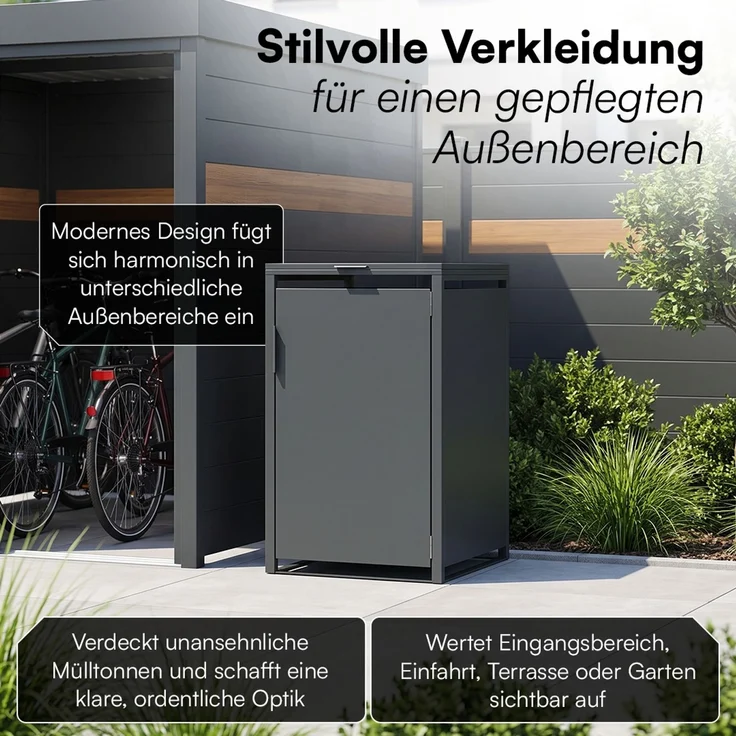 STEELSØN 'Thoria' Mülltonnenbox 1er je 120 Liter, anthrazit, Mülltonnenverkleidung aus Stahl, wetterfest, 102x62x60,5 cm, Müllbox für 1 Tonne – Bild 10