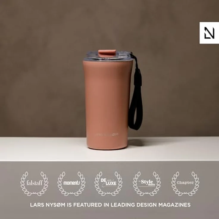 LARS NYSØM Thermo Kaffeebecher to go mit Trageschlaufe & Tritan Deckel | Travel Mug 0,38 Liter mit Isolierung | Auslaufsicherer Edelstahl Thermobecher für Café & Tee (Carbon Black, 380ml) – Bild 3