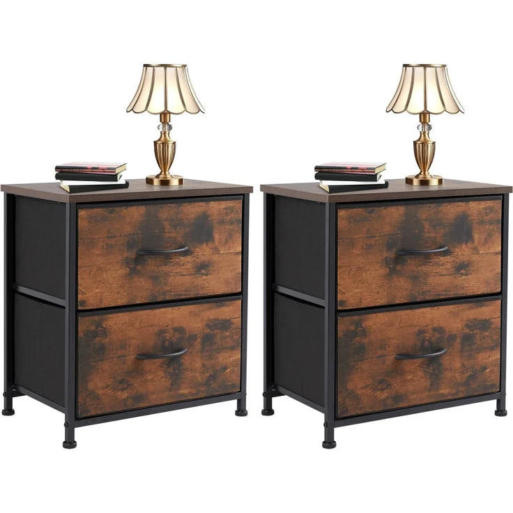 Nachttisch Set 2, Kommode und Nachttisch Sets, Nachttische mit 2 Stoff Schubladen, End Tables für Schlafzimmer, Nachttisch Möbel, College Dorm