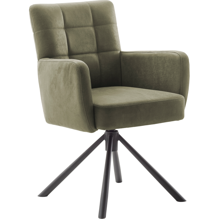 Wohn Schick WINSTON Armlehnenstuhl, olive,Gestell: Mattschwarz lackiertLuxus-Komfortsitz, 360° drehbar, - H 88 cm x T 66 cm x B 62 cm