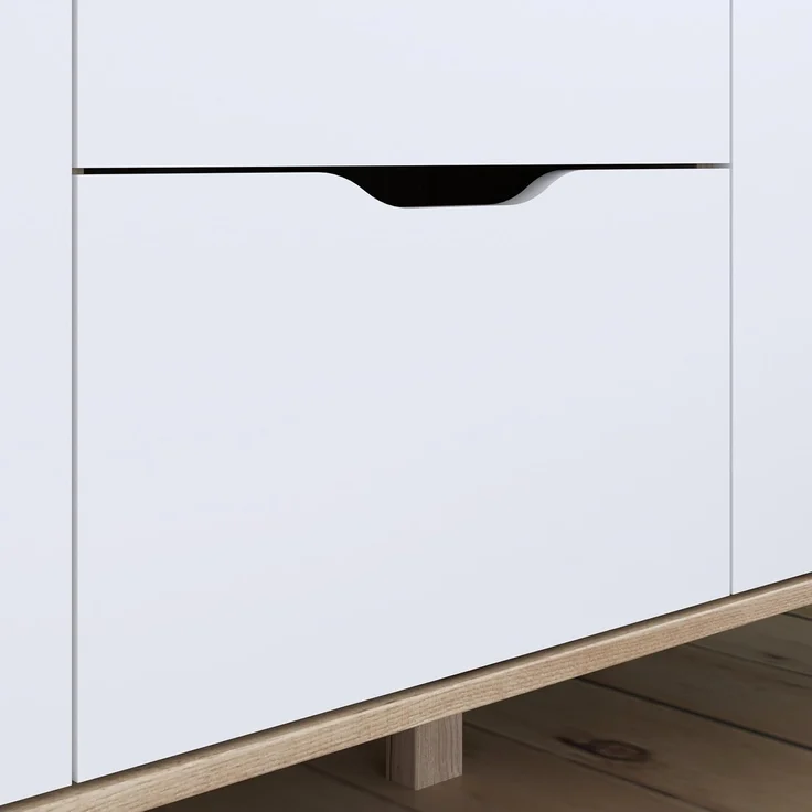 Forte VANKKA Kleiderschrank 230, Skandi Schrank mit 5 Drehtüren und 2 Schubladen, Filigrane Möbelbeine, Holzwerkstoff, Planked Eiche Holzdekor | Weiß, 228,8 cm breit x 201,5 cm hoch x 52,7 cm tief – Bild 11