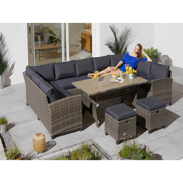 KONIFERA Gartenlounge-Set Rotterdam, (Set, 20-tlg, 3x 3er Sofa, 2x Hocker, 1x Tisch 120x82x67cm, inkl. Auflagen), Polyrattan, Stahl, Tischplatte aus Nonwood – Bild 2