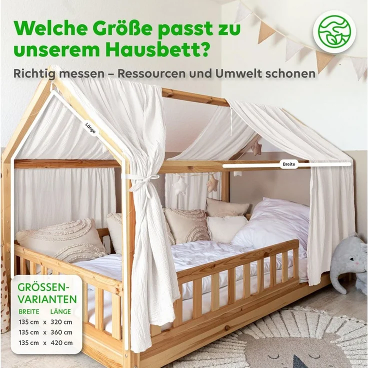 lilimaus Betthimmel Hausbett Himmel Gold aus Musselin - 2er-Set für Kinderbett (1-tlg), 2 Stoffbahnen mit feinen Goldapplikationen - schnell montiert – Bild 3